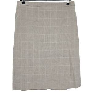 Ann Taylor Womans size 10 Windowpane Linen Blend Pencil Skirt Beige Back Slit